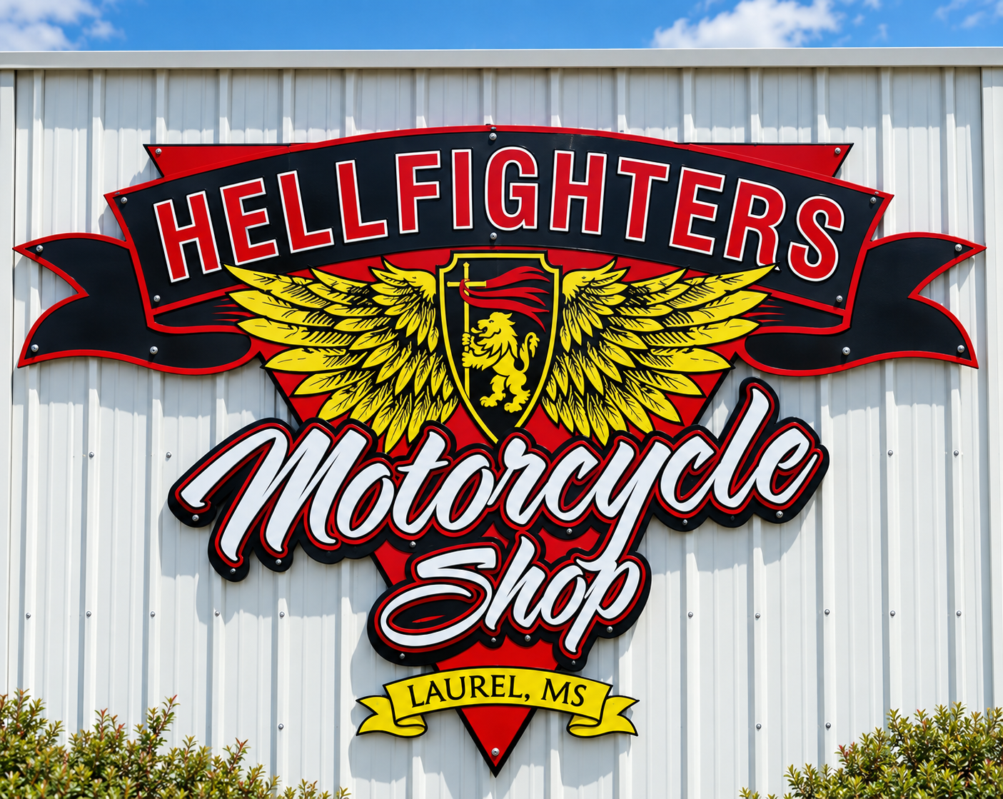 Hellfighters Motorcycle Shop dimensional sign