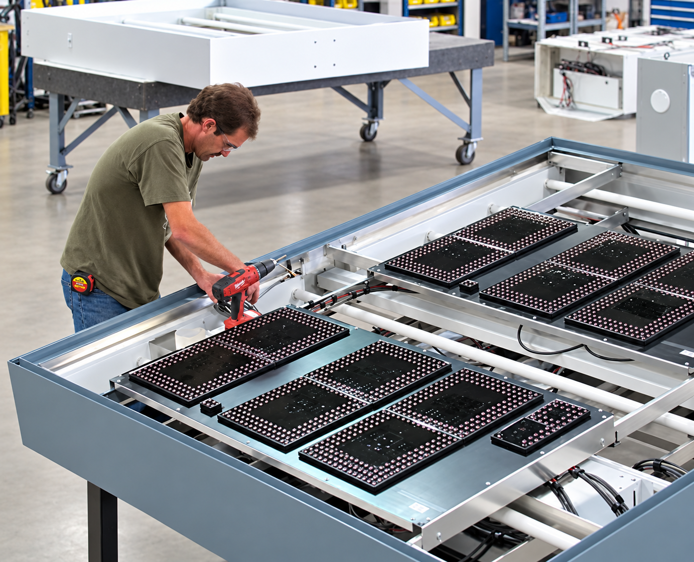 LED modules being serviced in the shop